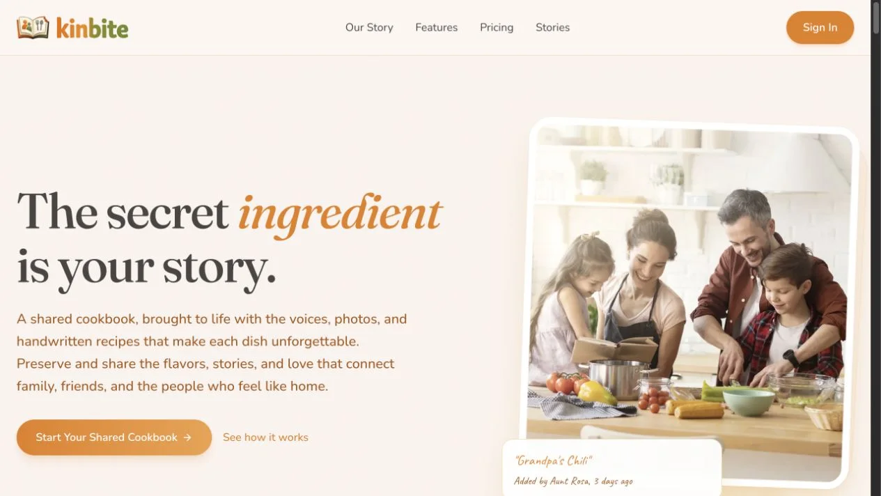 Kinbite shared cookbook homepage