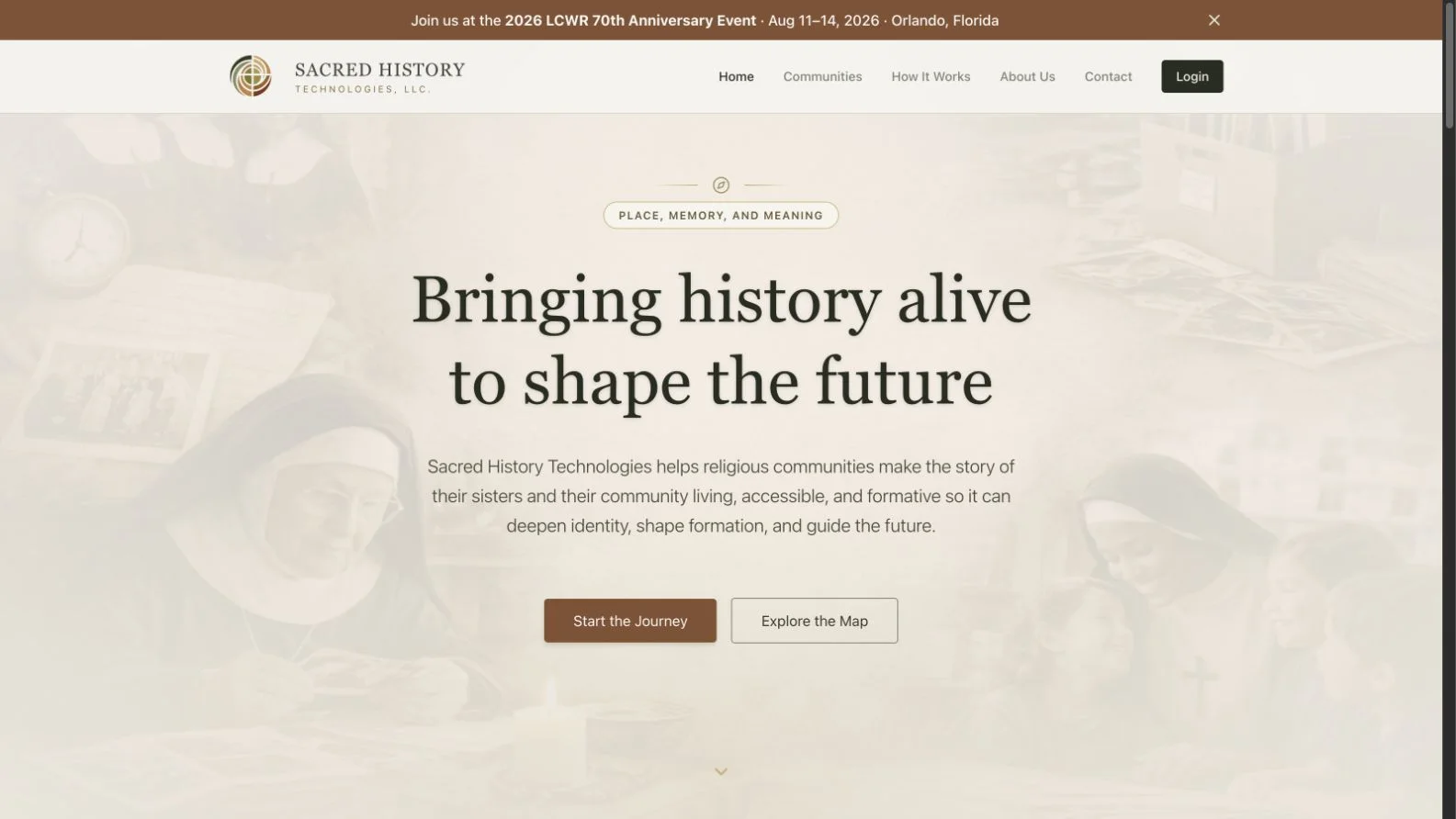 Sacred History Technologies homepage